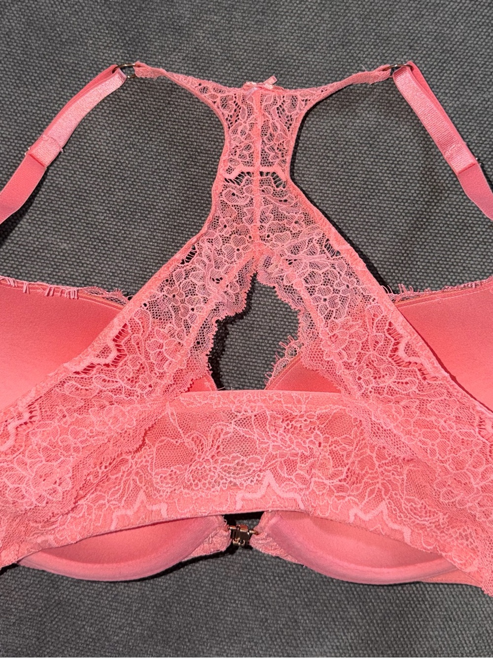 Victoria Secret Lace Racerback Push-Up Bra - Coral Pink. Sz 34D - Picture 2 of 7
